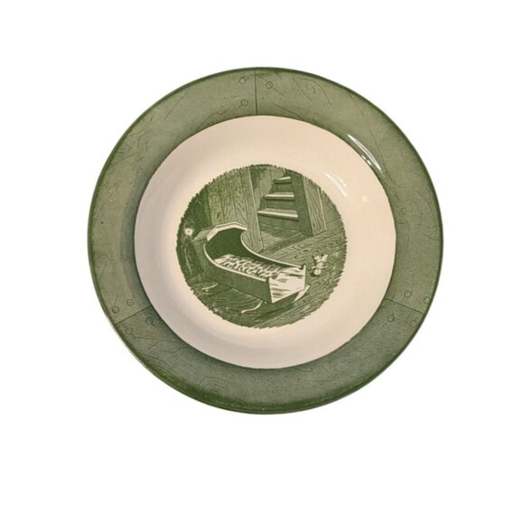 Colonial Homestead By Royal Rim Soup Bowl Green White 8 3/8 in. - Picture 1 of 7